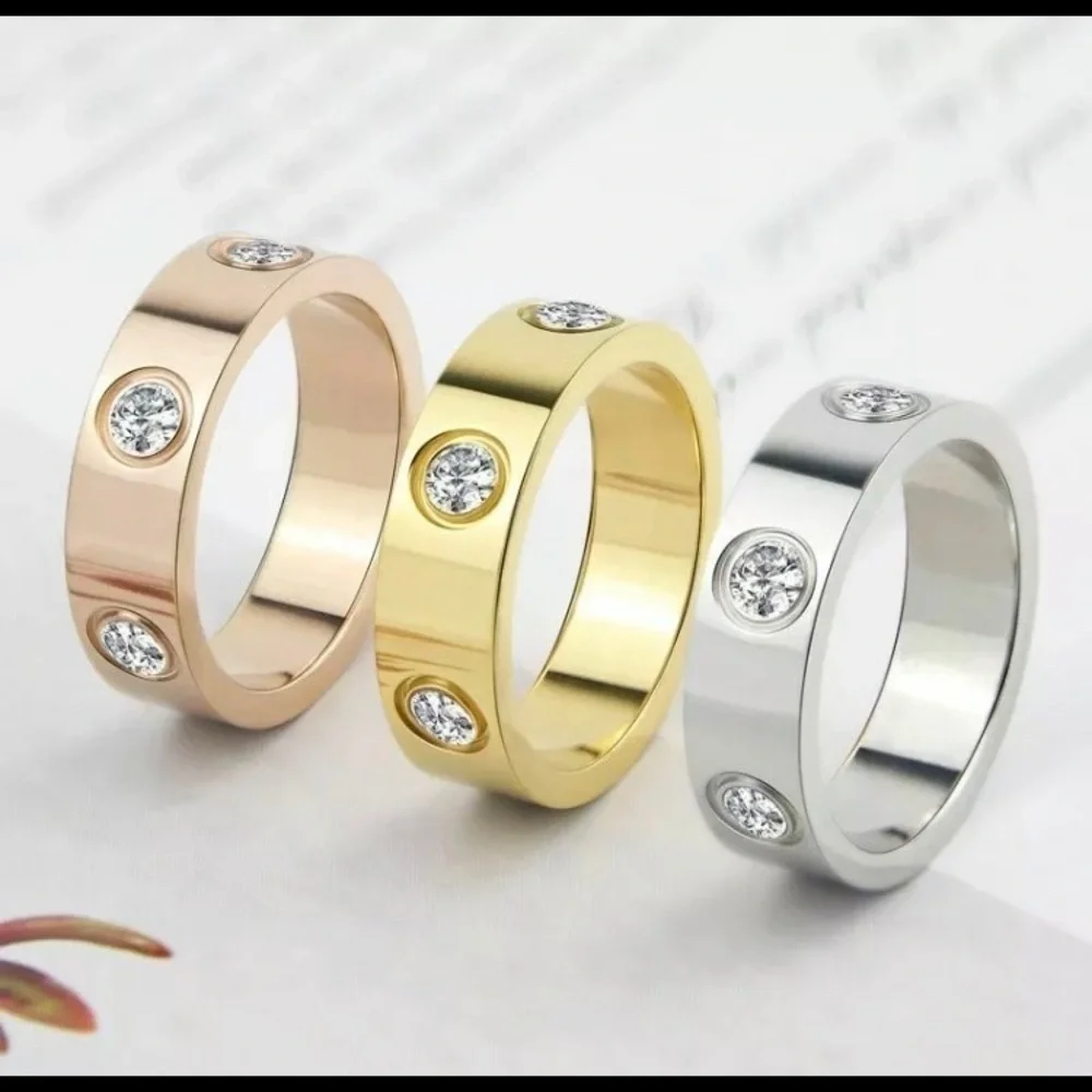 Stainless‎ steel gold plated rhinestone ring 9 6mm